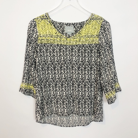 Maeve V Neck Printed Blouse Yellow Embroidery S - Picture 1 of 8